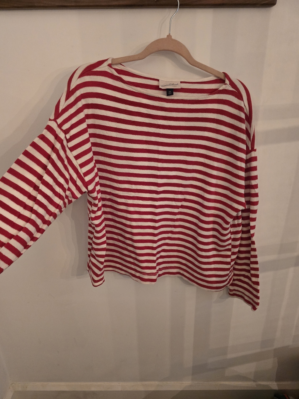 Universal Thread Red & White Striped Boatneck Long-Sleeve Tee